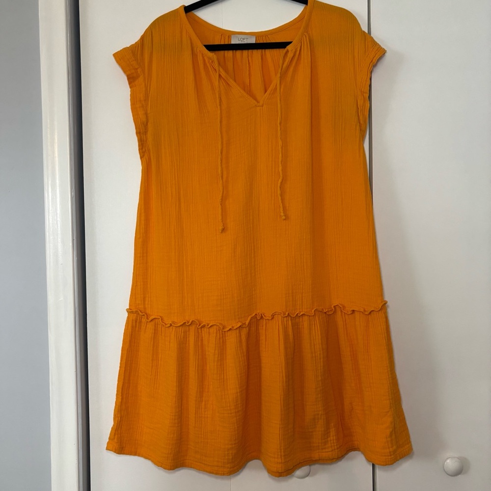 LOFT Women’s Cotton Gauze Dress Size Medium Orange Beach Coverup Casual